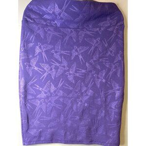 LuLaRoe Cassie L Purple Bird Print Pencil Skirt Cute Whimsical Stretchy